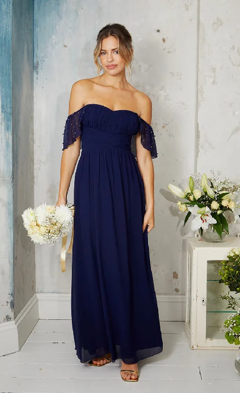 Navy Embellished Sleeve Maxi Dress