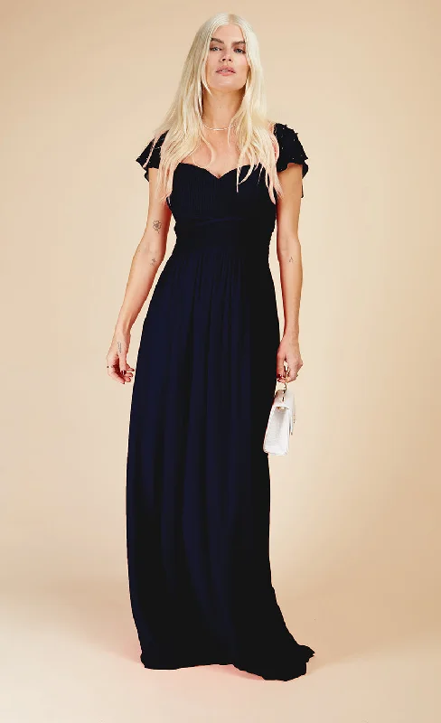 Navy Embellished Sleeve Maxi Dress