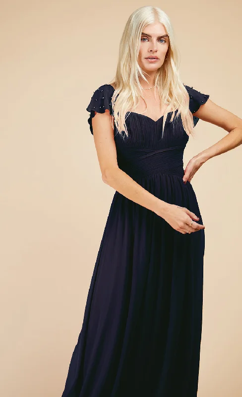 Navy Embellished Sleeve Maxi Dress