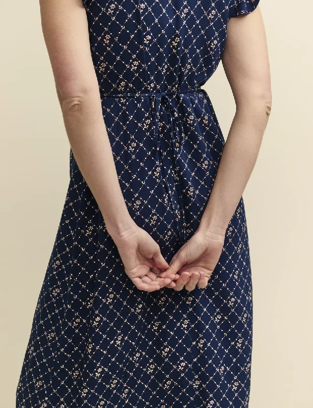 Navy Floral Trellis Print Lily Midi Dress