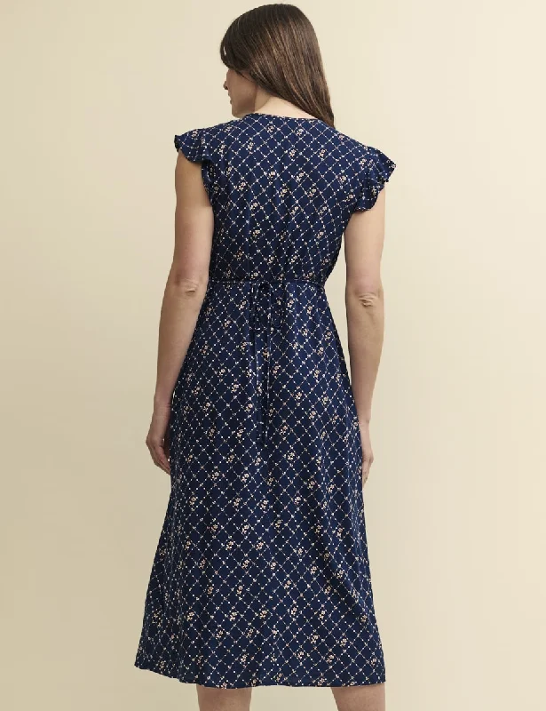 Navy Floral Trellis Print Lily Midi Dress