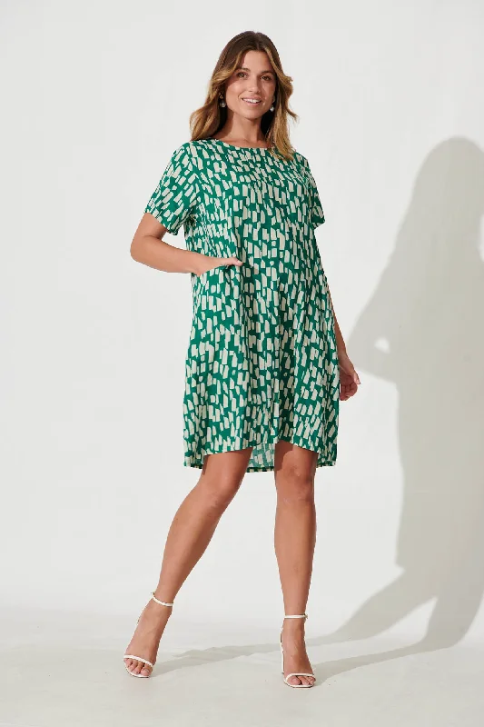 Nectar Smock Dress In Green And White Cotton Blend