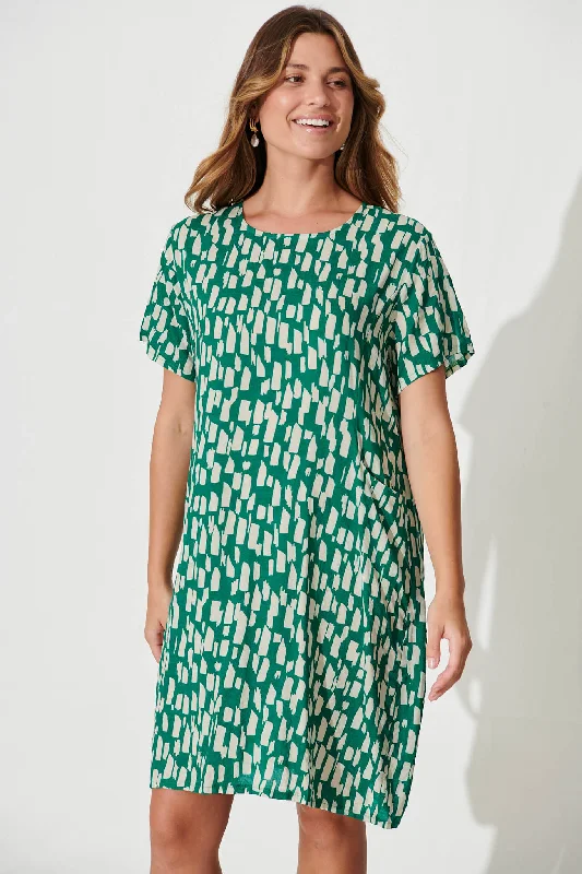 Nectar Smock Dress In Green And White Cotton Blend