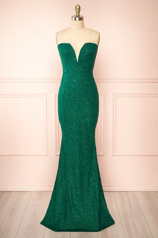 Norcia Green | Shimmery Bustier Mermaid Maxi Dress