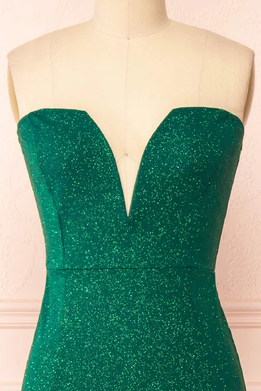 Norcia Green | Shimmery Bustier Mermaid Maxi Dress