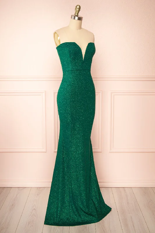 Norcia Green | Shimmery Bustier Mermaid Maxi Dress