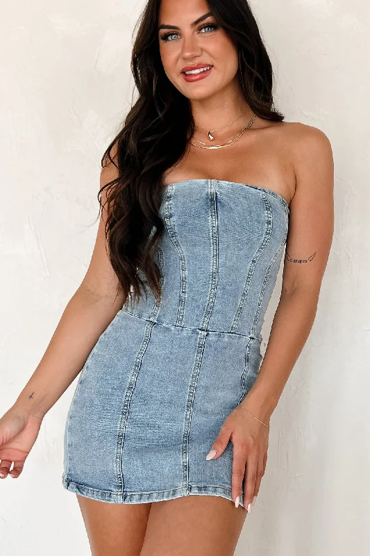 Odessa Strapless Denim Mini Dress (Denim)