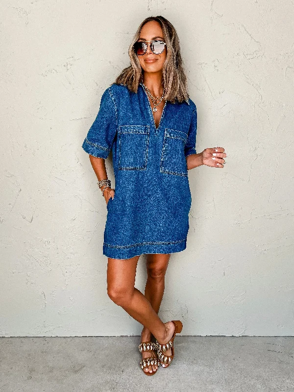 Fan Favorite V Neck Denim Dress