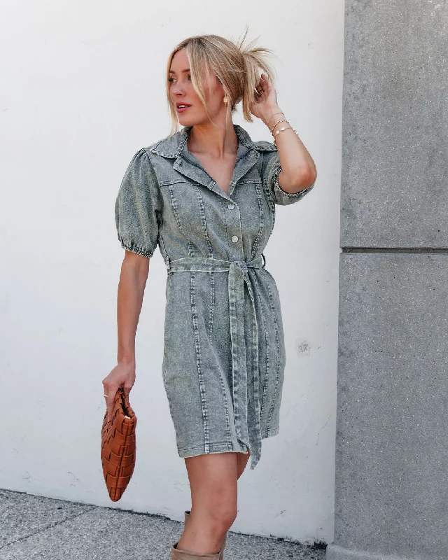 Olive Washed Button Down Mini Dress