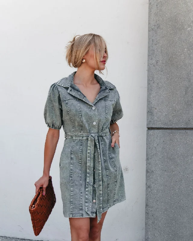 Olive Washed Button Down Mini Dress