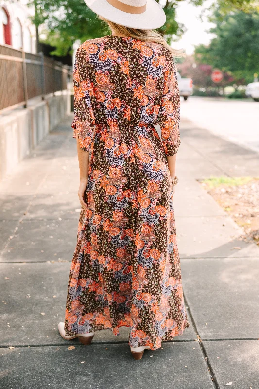 On The Edge Brown Ditsy Floral Maxi Dress