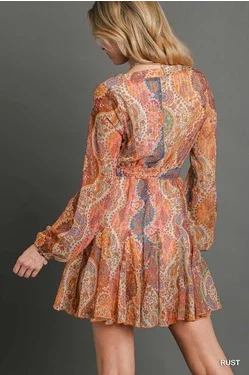 Paisley Belted V-Neck Dress