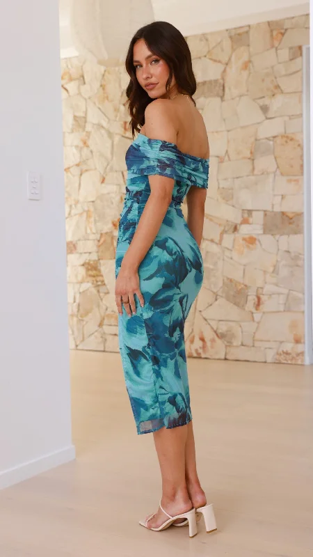 Palesa Midi Dress - Teal Floral