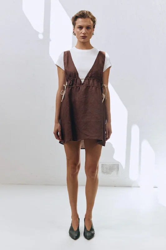 Paros Palms Linen Mini Dress Chocolate