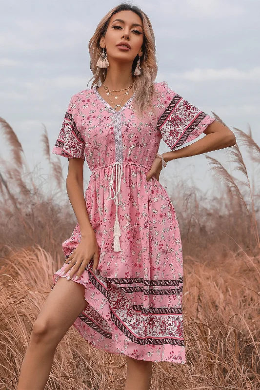 Pink Floral Print Summer Dress