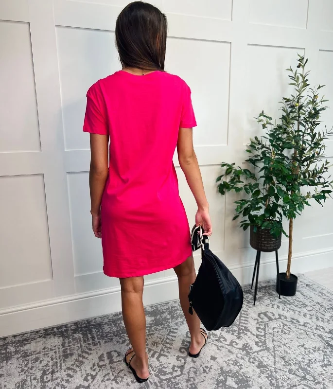 Pink Single Pocket Mini T Shirt Dress