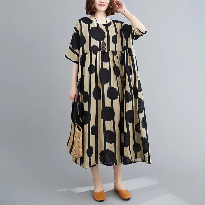 Plus Size Vintage Polka Dot Simmer Dress Cotton Casual Ladies Dresses