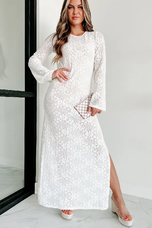 Poolside Hottie Long Sleeve Lace Maxi Cover-Up Dress (Cream)