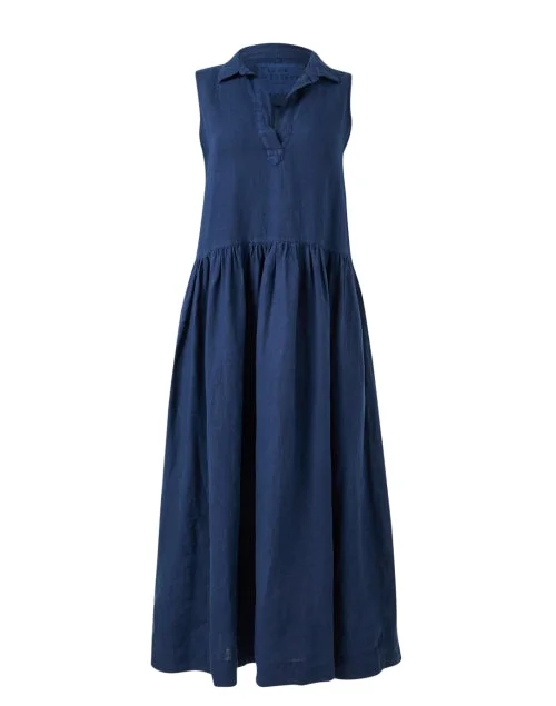 Popover Navy Linen Dress