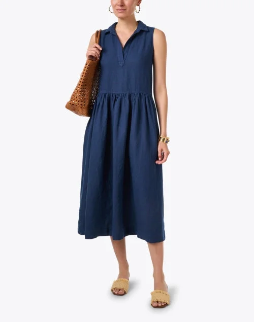 Popover Navy Linen Dress