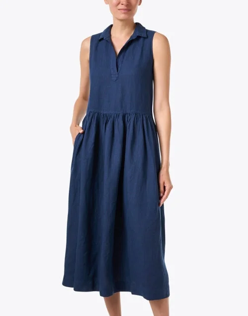 Popover Navy Linen Dress