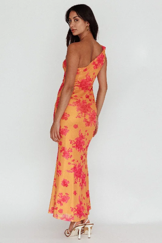 Portland One-Shoulder Jersey Maxi Dress Floral Orange