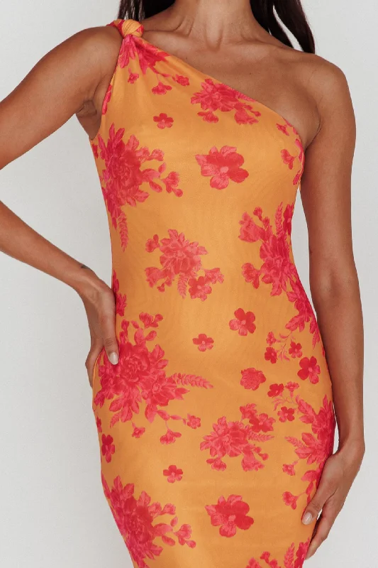 Portland One-Shoulder Jersey Maxi Dress Floral Orange