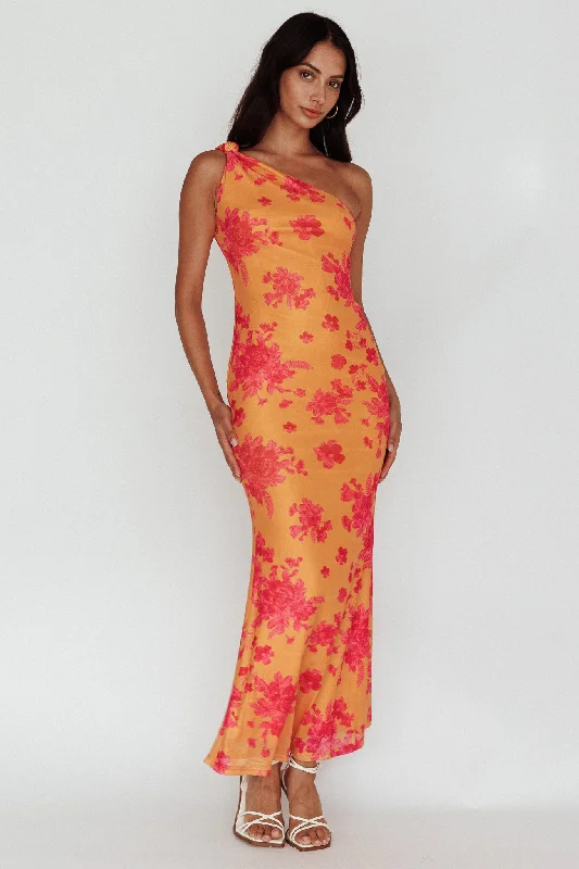 Portland One-Shoulder Jersey Maxi Dress Floral Orange