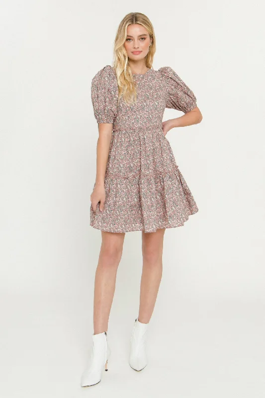 Puff Sleeve Ruffle Detail Dress