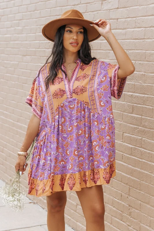 Purple Multi Print High Low Mini Dress