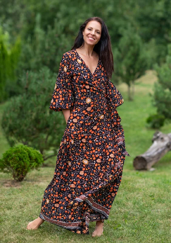 Queen Wrap Orange Black Dress