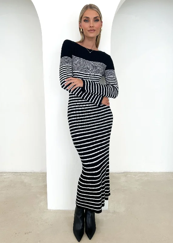 Rellaro Knit Maxi Dress - Black Stripe