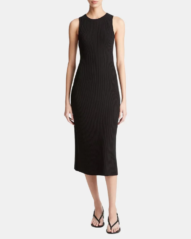 RIBBED HIGH NECK TANK DRESS IN BLACK