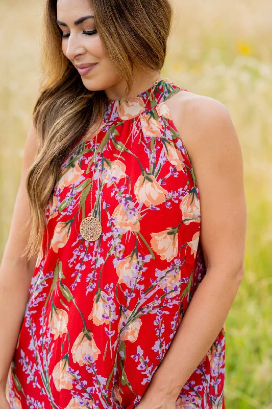 Romantic Floral Halter Maxi Dress