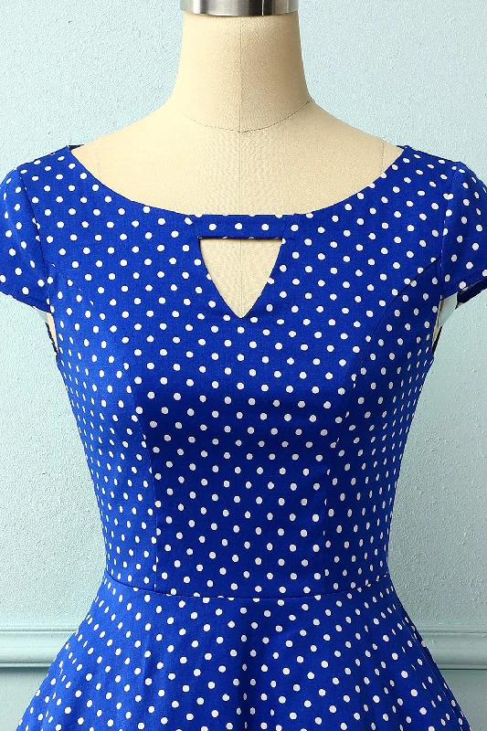 Royal Blue Dress With White Polka Dots