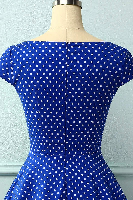 Royal Blue Dress With White Polka Dots