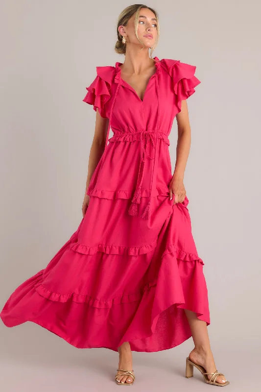 Ruffle Some Feathers Lipstick Pink Maxi Dress