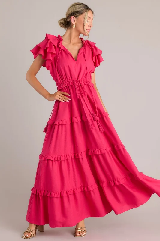 Ruffle Some Feathers Lipstick Pink Maxi Dress