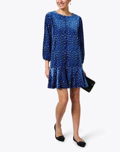 Sadie Blue Print Velvet Dress