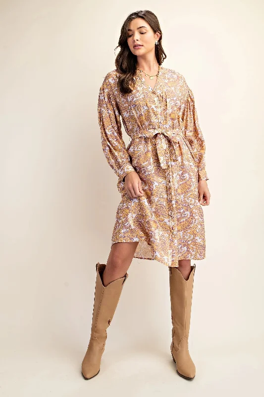 Satin Shirt Dress in Mustard Mix