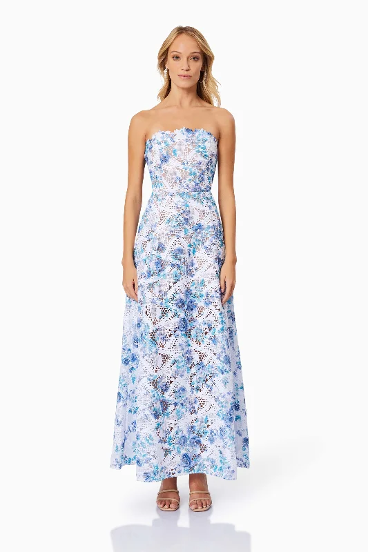 Savannah Fitted Strapless Maxi Dress In Blue - Pre Order