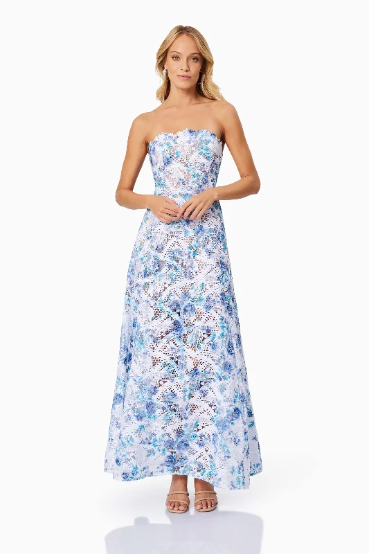 Savannah Fitted Strapless Maxi Dress In Blue - Pre Order