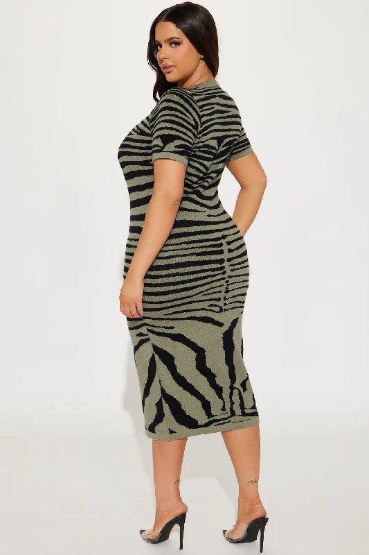 Savannah Sweater Midi Dress - Olive/combo