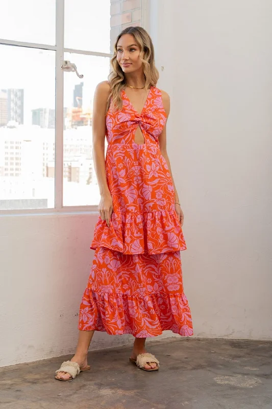 Floral Ruffled Maxi Sleeveless Dress