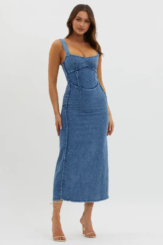 Shenae Raw Edge Bodycon Dress Denim