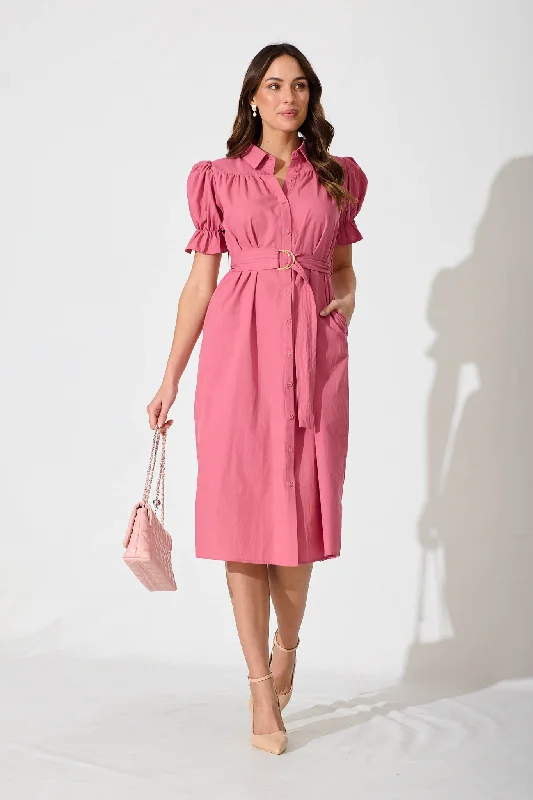 Sicilly Midi Shirt Dress In Rose Cotton