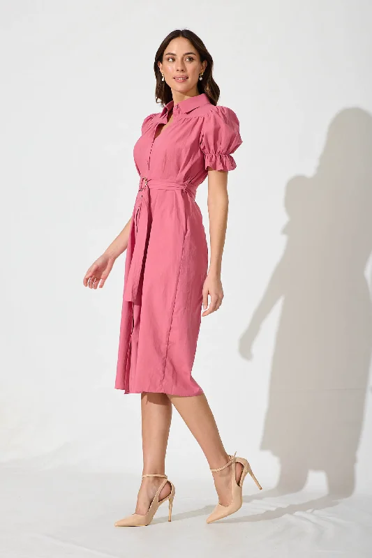 Sicilly Midi Shirt Dress In Rose Cotton