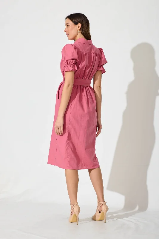 Sicilly Midi Shirt Dress In Rose Cotton