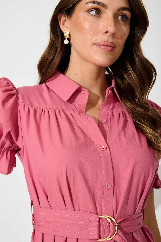 Sicilly Midi Shirt Dress In Rose Cotton