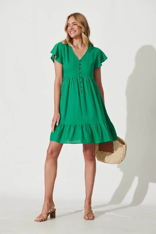 Similan Smock Dress In Jade Linen Blend